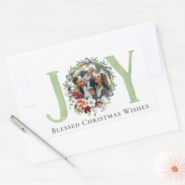 Sticker Rectangulaire Southern Floral Cotton Christmas Joie Holiday Phot (Enveloppe)