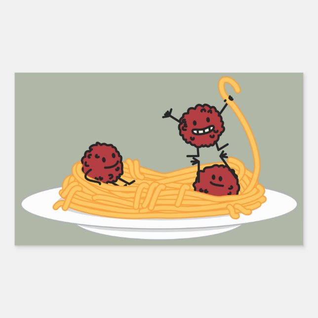 Sticker Rectangulaire Spaghetti et boulettes de viande pâtes nouilles cu (Devant)