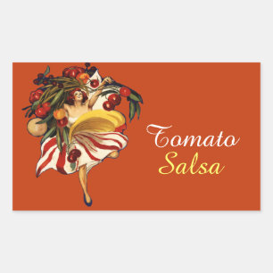STICKER RECTANGULAIRE SPAGHETTI FÊTE DANSE, CUISINE ITALIENNE TOMATO SAL