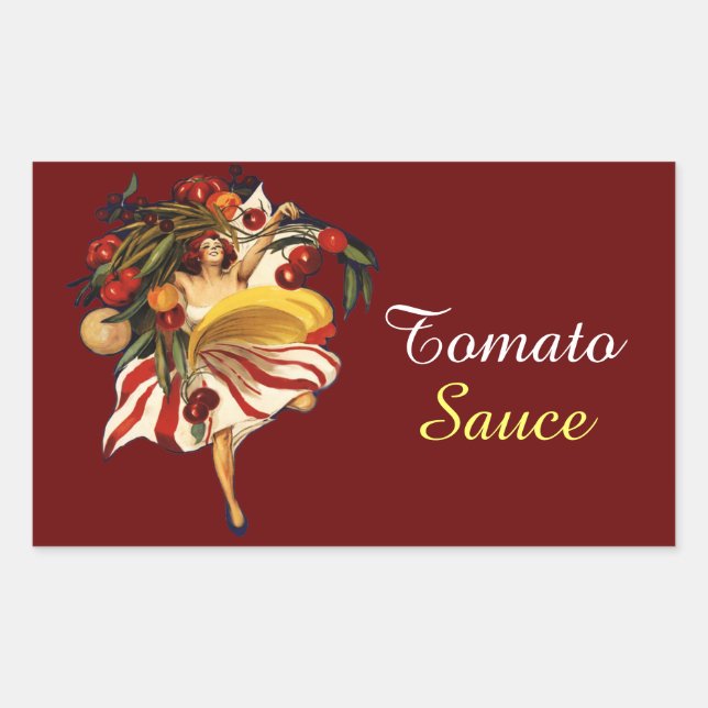 STICKER RECTANGULAIRE SPAGHETTI FÊTE DANSE, SAUCE DE TOMATE DE CUISINE I (Devant)