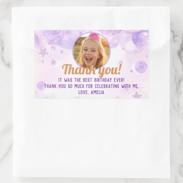 Sticker Rectangulaire Sparkly Purple Photo Girls Birthday Party (Sac)
