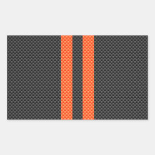Sticker Rectangulaire Sportif Vibrant Orange Stripes Carbone Fibre Style