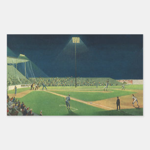 Sticker Rectangulaire Sports Anciens, Match de Baseball de Nuit