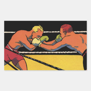 Sticker Rectangulaire Sports Art Déco vintage Boxe, Boxers Punching
