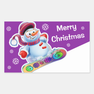 Sticker Rectangulaire Sports rectangulaires de neige de bonhommes de