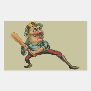 Sticker Rectangulaire Sports Vintage, joueur de baseball en colère Batte