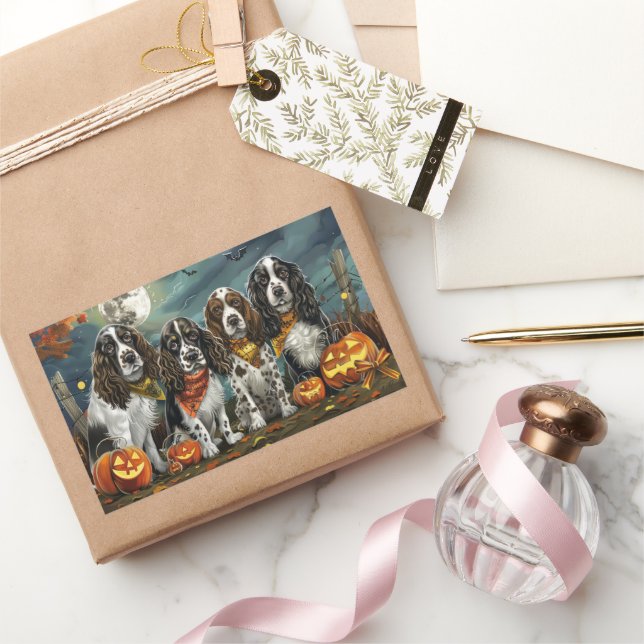 Sticker Rectangulaire Springer Spaniel Halloween Éffrayant (Cadeaux)