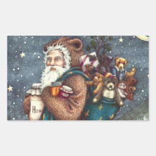 STICKER RECTANGULAIRE ST. NICK DANS LA COUVERTURE TEDDY BEAR, NOËL TEDDI