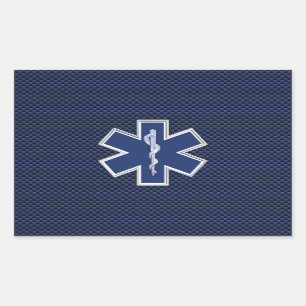 Sticker Rectangulaire Star of Life Paramedic on Navy Blue Carbon Fiber