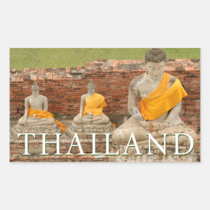 Sticker Rectangulaire Statues des Bouddhas assis   Ayutthaya, Thaïlande