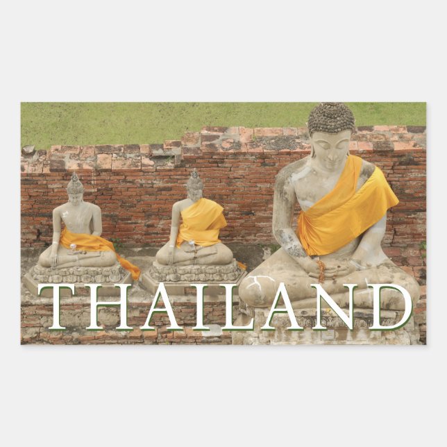 Sticker Rectangulaire Statues des Bouddhas assis | Ayutthaya, Thaïlande (Devant)