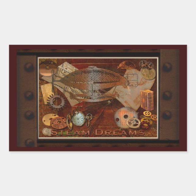 Sticker Rectangulaire Steampunk Nostalgic Victorian Collage Art (Devant)
