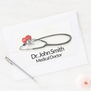Sticker Rectangulaire Stéthoscope avec cœur   Soins médicaux & Santé