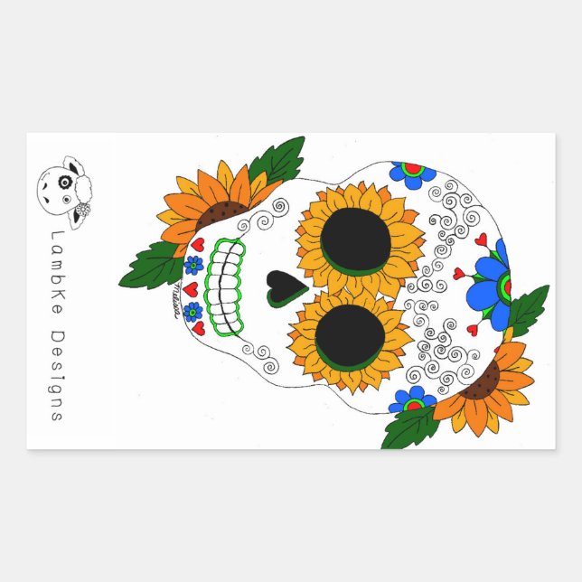 Sticker Rectangulaire Sticule de crâne de sucre de tournesol (Devant)