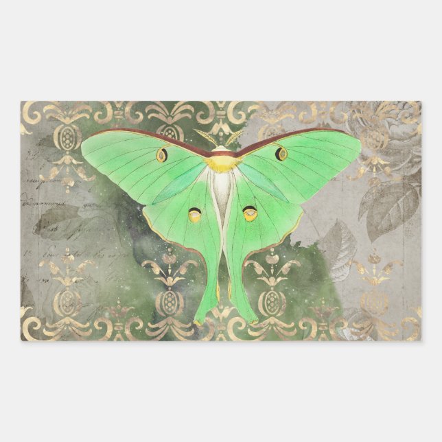 Sticker Rectangulaire Sticule rectangulaire verte Luna Moth (Devant)