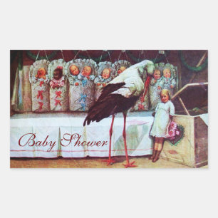 Sticker Rectangulaire STORK BÉBÉ GARÇON DOUCHE 3 rose