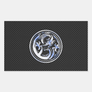 Sticker Rectangulaire Style Chrome badge Dragon sur Carbon Fibre Print