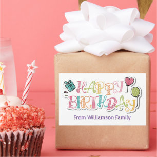 Sticker Rectangulaire Style de croquis coloré, Joyeux anniversaire