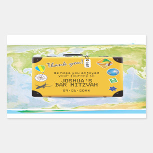 Sticker Rectangulaire Suitcase World Travel Bar à thème Bat mitzvah