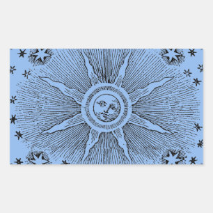Sticker Rectangulaire Sun Stars Antique Nuit Ciel Médiéval Zodiac