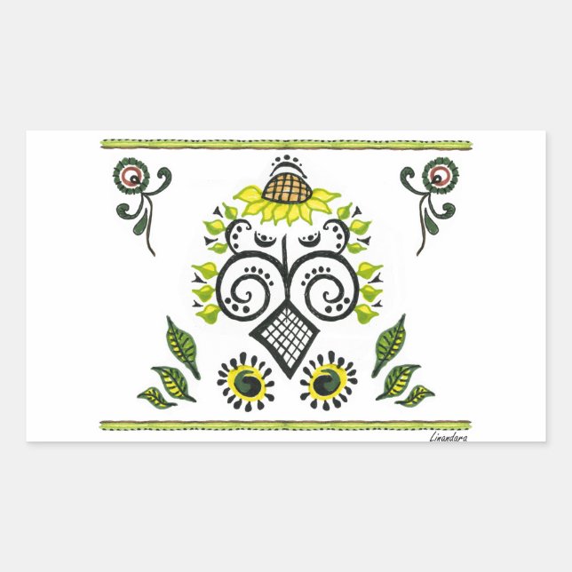 Sticker Rectangulaire Sunflower Folk Motif par Alexandra Cook (Devant)
