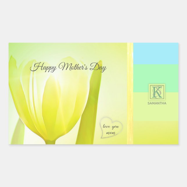 Sticker Rectangulaire Sunny Lime Pastel Palette Tulip Photo Monogramme (Devant)
