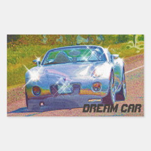 Sticker Rectangulaire Super Cool Super Fast Silver Sports Car