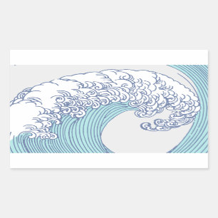 Sticker Rectangulaire Surf asiatique japonais Vague Art Ocean Art