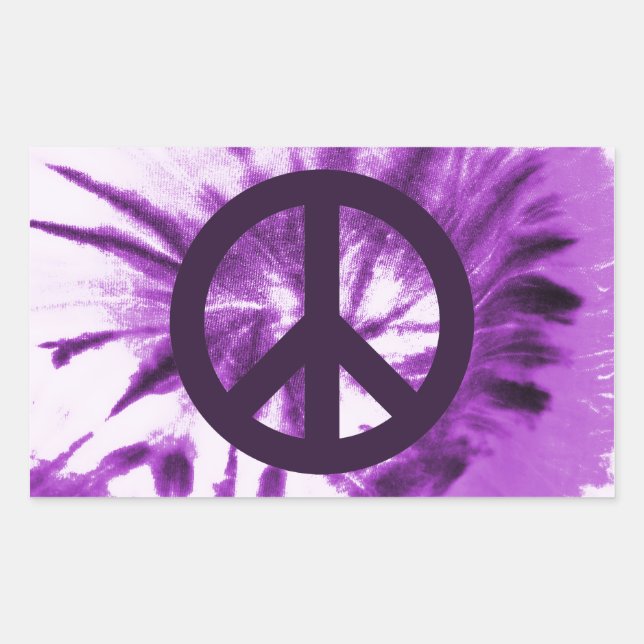 Sticker Rectangulaire Symbole de Cravate-teinture pourpre avec la paix (Devant)