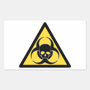 Sticker Rectangulaire Symbole de risque biologique noir et jaune et crân