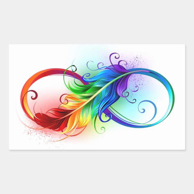 Sticker Rectangulaire Symbole d'infini avec plume arc-en-ciel (Devant)