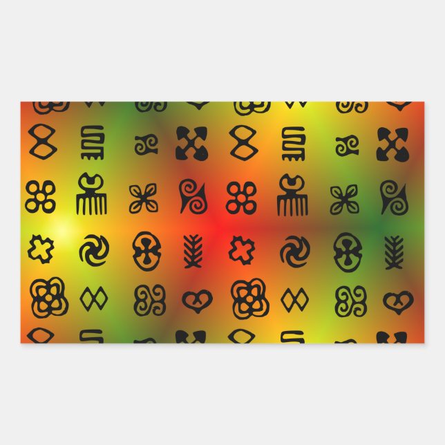 Sticker Rectangulaire Symboles Adinkra Aux Couleurs Africaines (Devant)