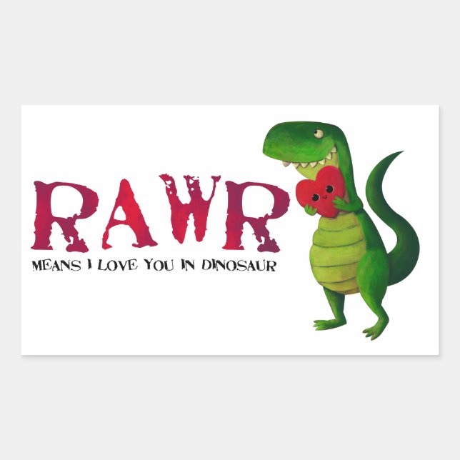 Sticker Rectangulaire T-rex Dinosaure romantique (Devant)