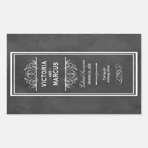 Sticker Rectangulaire Tableau noir Mariage Monogramme Vin bouteille