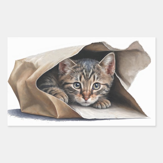 Sticker Rectangulaire Tablette Chat dans sac en papier (Devant)