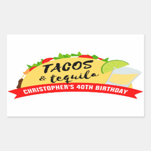 Sticker Rectangulaire Tacos et Tequila fête d'anniversaire