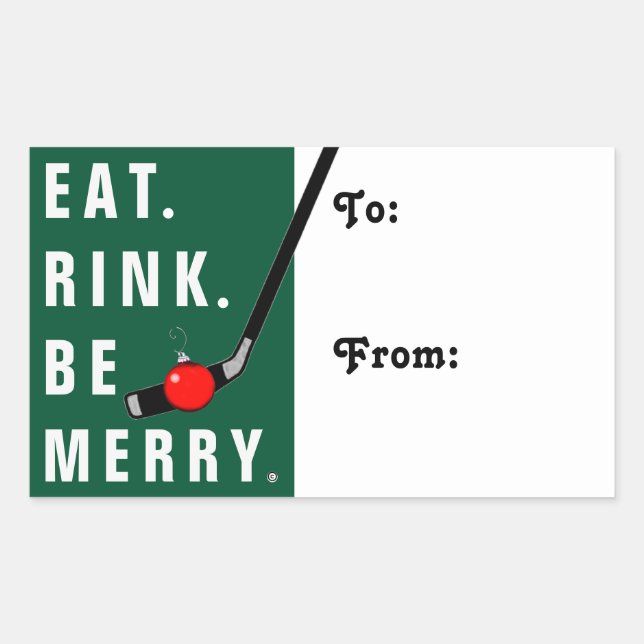 Sticker Rectangulaire Tags cadeaux de Noël de hockey (Devant)
