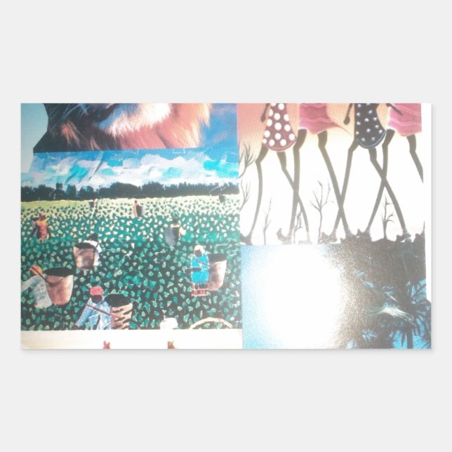 Sticker Rectangulaire Tapisserie kenyane : Faune, culture et plage côtiè (Devant)