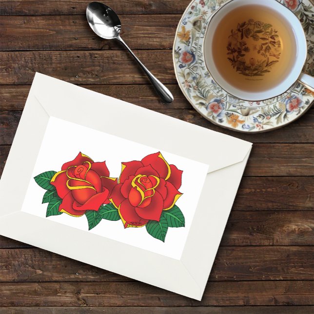 Sticker Rectangulaire Tatouages de roses rouges (Créateur téléchargé)