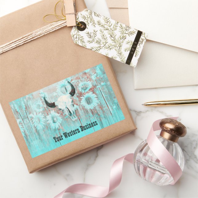 Sticker Rectangulaire Taureau Rustique Turquoise Ouest Taureau Taureau S (Cadeaux)