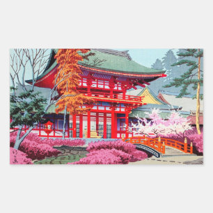Sticker Rectangulaire Temple rouge japonais cool Printemps Asano Takeji