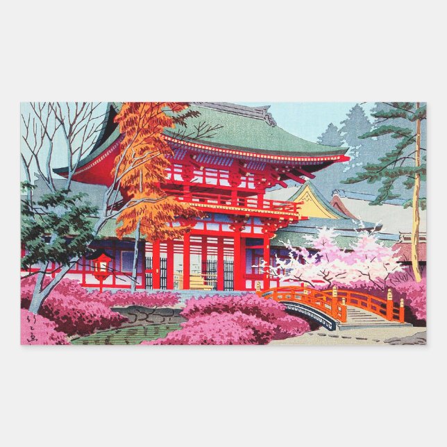 Sticker Rectangulaire Temple rouge japonais cool Printemps Asano Takeji (Devant)