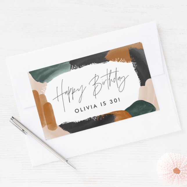 Sticker Rectangulaire Terre cuite verte abstraite aquarelle d'anniversai (Enveloppe)