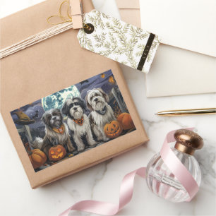 Sticker Rectangulaire Terrier Tibétain Halloween Épouvantable