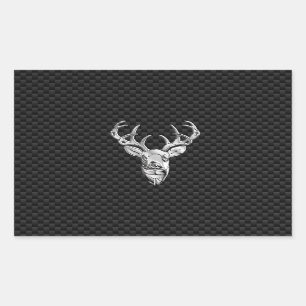 Sticker Rectangulaire Tête de cerf d'argent sur le décor de fibre de car