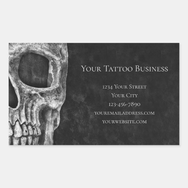 Sticker Rectangulaire Tête de crâne gothique Boutique de tatouage noir e (Devant)