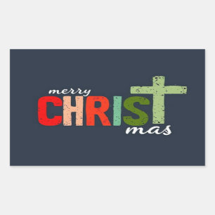 Sticker Rectangulaire Texte de Noël Joyeux Christ mas Christian