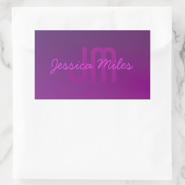 Sticker Rectangulaire Texte monogramme modifiable moderne & Ombre violet (Sac)