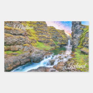 Sticker Rectangulaire Texte Personnalisé Cascades de Kolufossar, Islande
