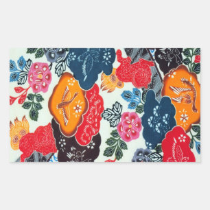 Sticker Rectangulaire Textile japonais Kimono vintage (Bingata)